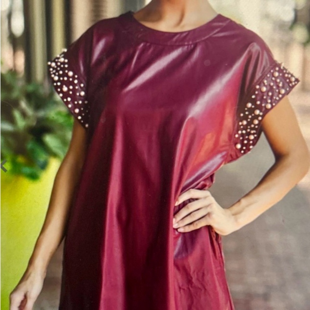 Entra Women's Faux Leather mini dress self merlot red